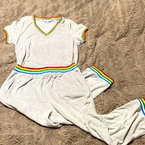 COPY - Terry jogger lounge set Gray with Rainbow stripe detail